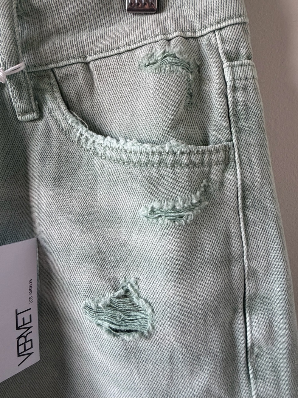 Vervet Sage Green Distressed Denim Shorts Size Small | Raw Hem High Rise| NWT - Picture 7 of 14